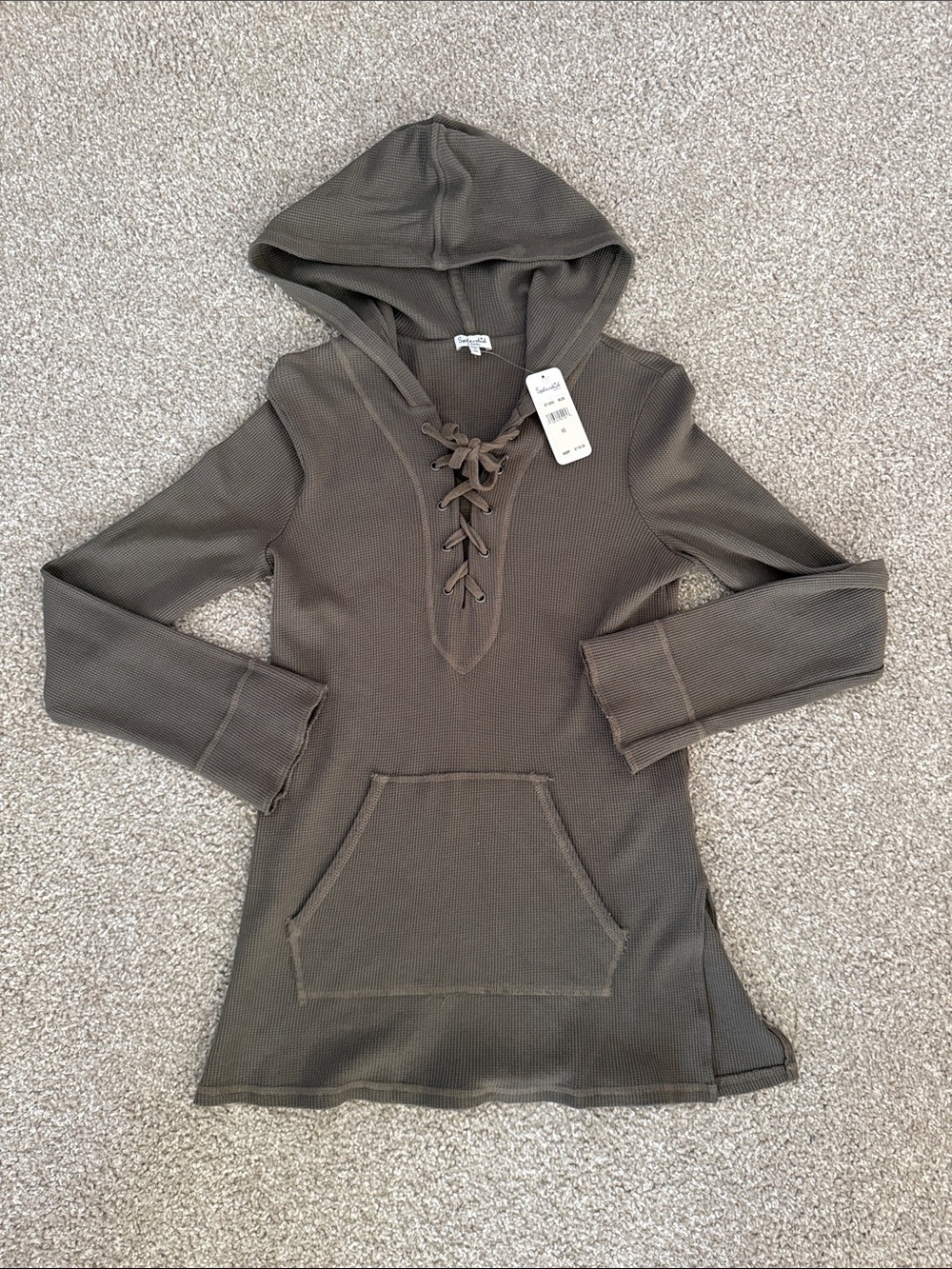 Splendid Olive Lace-Up Hooded Swim Coverup